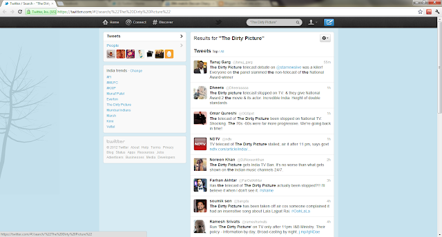 A 2012 Twitter search for “The Dirty Picture”, filled with tweets about the film’s telecast being pulled