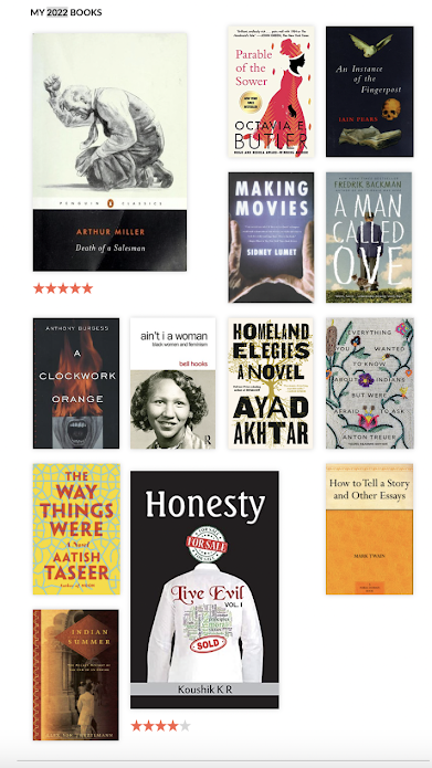 My 2022 reading: fifteen covers including Death of a Salesman, A Clockwork Orange and Parable of the Sower
